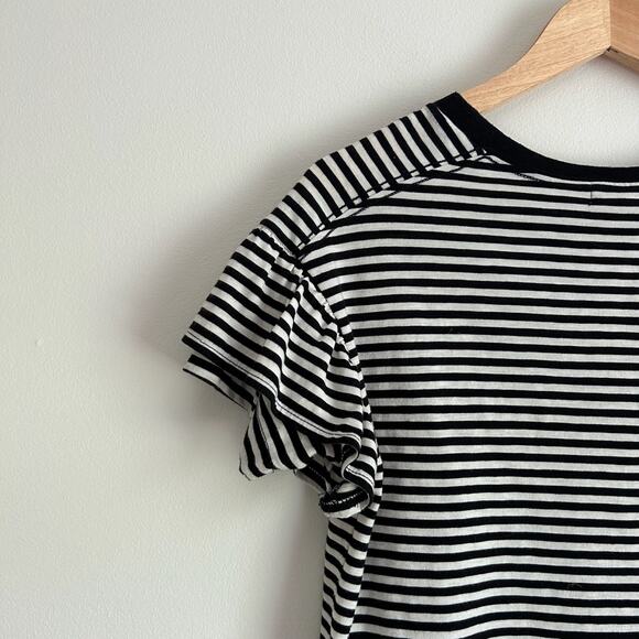 Madewell Ruffle-Sleeve Pullover Crew Neck Top Black/White XXS - Picture 9 of 10